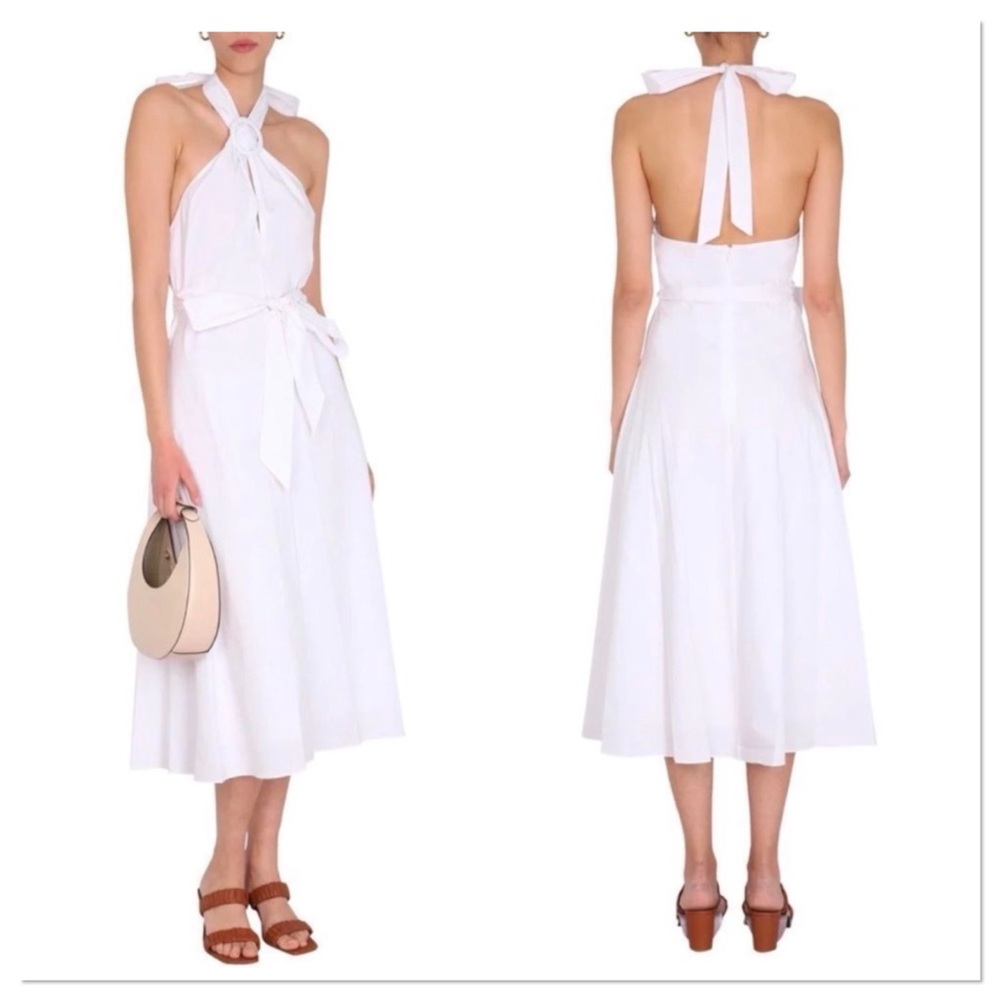 STAUD Kai Halter Dress Sz S White Cotton Blend Belt Not Included